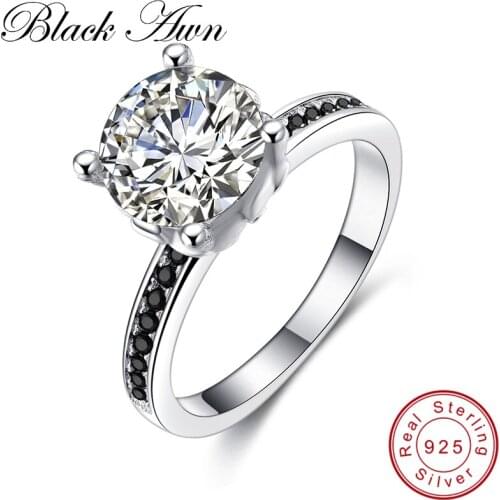[BLACK AWN] Genuine 3.5g 925 Sterling Silver Jewelry Trendy Wedding Rings for Women Engagement Ring Femme Bijoux Bague C073
