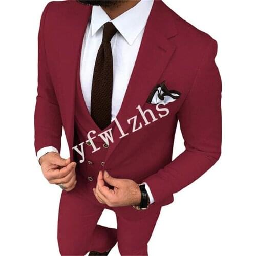 Handsome One Button Groomsmen Notch Lapel Groom Tuxedos Wedding Dress Men Suits Blazer Prom Dinner (Jacket+Pants+Tie+Vest) A196