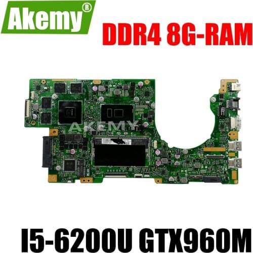 K501UW Laptop motherboard For Asus K501UXM K501UQ K501U original mainboard DDR4 8G-RAM I5-6200U GTX960M/GTX950M