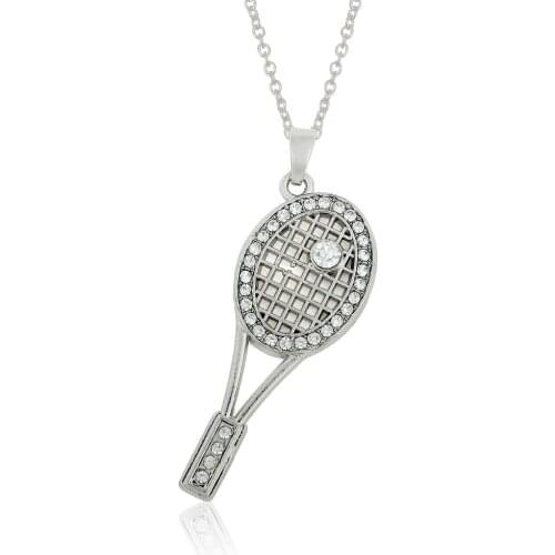 Tennis Racquet Racket Crystal Fashion Necklace Jewelry