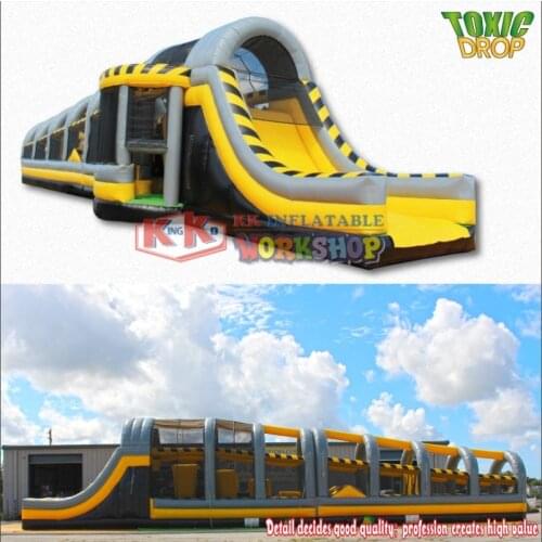 60ft Commercial Outdoor Amusement Park Toxci Wipeout Inflatable Obstacle Course