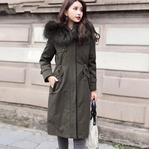 Real Fur Coat Female Rabbit Fur Liner Warm Parka Winter Jacket Women Raccoon Fox Fur Collar Long Jacket Plus Size MY4425