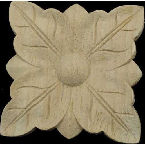 New Flower Wood Carving Natural Wood Appliques for Furniture Cabinet Unpainted Wooden Mouldings Decal Decorative Figurine