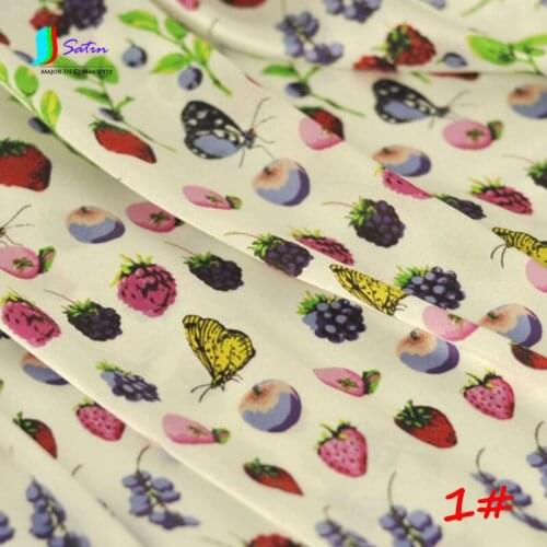 New Fashion Silk Stretch Satin Print Stretch Light Summer Clothing Shirt Skirt Fabric 1meter/lot Fruit and Print S082M