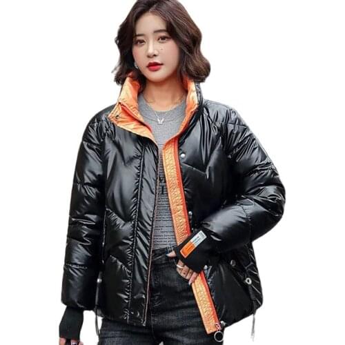 New Glossy No Wash Women Cotton Coat Winter Down Cotton Ladies Jacket Mid-Long Stand-Up Collar Zipper Cotton Female Outerwear