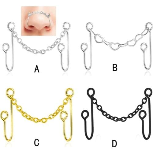 New Fake Nose Piercing Nose Cilp Fake Septum Piercing Nose Chain Double Fake Nose Cuff Non Pierced Heart Chain Fake Piercing