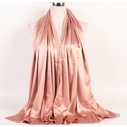 Solid Color Polyester Satin Long Scarf Female Malaysia Scarf Headband
