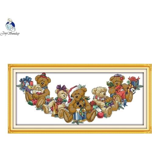 Joy sunday cartoon style Christmas bears cross stitch needlework kits for embroidery thread paintings dimenshens