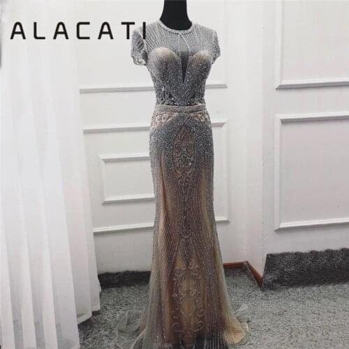 Luxury heavy work sequin mesh sexy evening fishtail dress female 2019 new [Alacati] long-sleeved performance hosted export Middl
