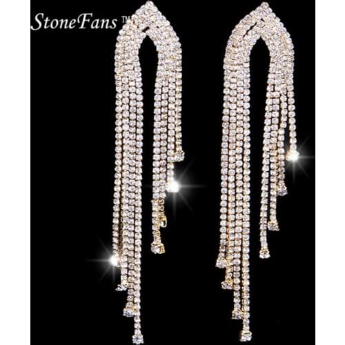 StoneFans Drop Earrings for Women Fashion Jewelry 2018 with Rhinestone Tassel Vintage Earring Long Stone Bridal Party Earrings