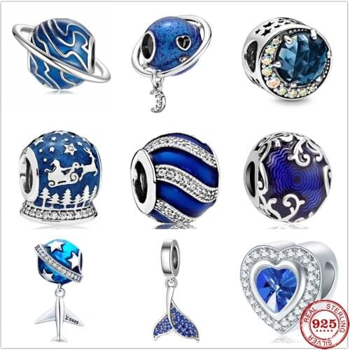 Hot sale 100% 925 Sterling Silver Blue Planet Heart Charm Fit Original Pandora Bracelet Making DIY Fashion Jewelry For Women