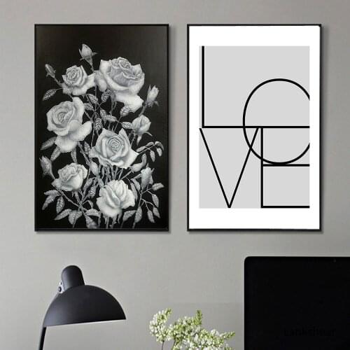 Scandinavian Art Flower Canvas Poster Black Rose Floral Print Painting Nordic Style Wall Picture Modern Home Decor Unframed