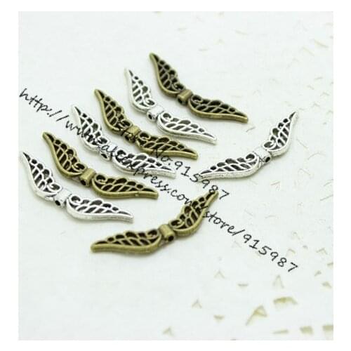 Sweet Bell 60pcs 8*31mm Vintage Bronze Metal Angel Wings Perforated Jewelry Findings Fit Jewelry Making Charms D0436