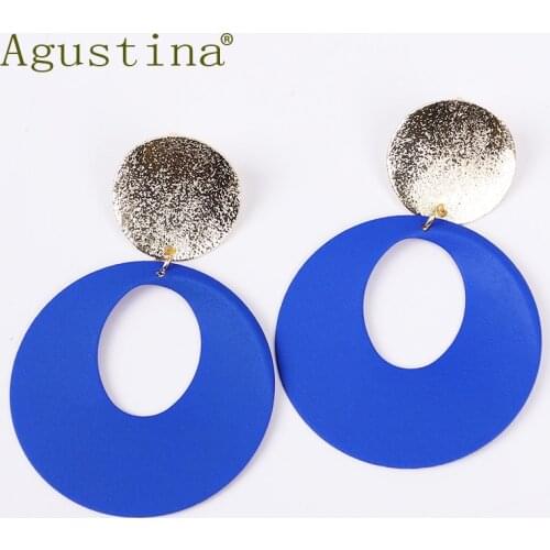 Vintage Earrings Metal Drop Earring For Women 2019 Fashion blue Round Large Gold Geometric Earrings Statement Jewelry wholesale