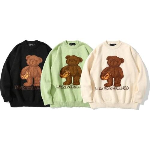 Japanese Sweet Little bear Printed Knitted Plus Size Sueter Feminino Winter Casual Pullover Oversize Couple Outfit vlentton