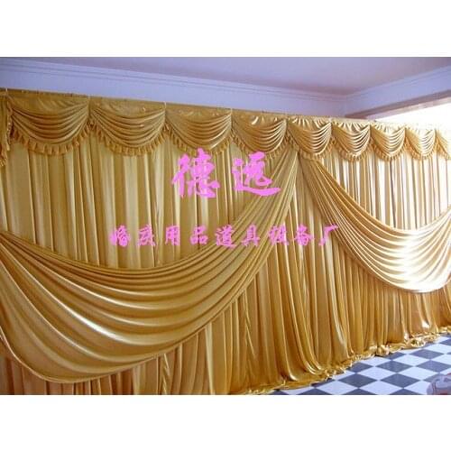 2015 NEW Designed Wedding Backdrops with luxurious Gold Swag for Wedding Decorations 3m*6m wedding stage curtain