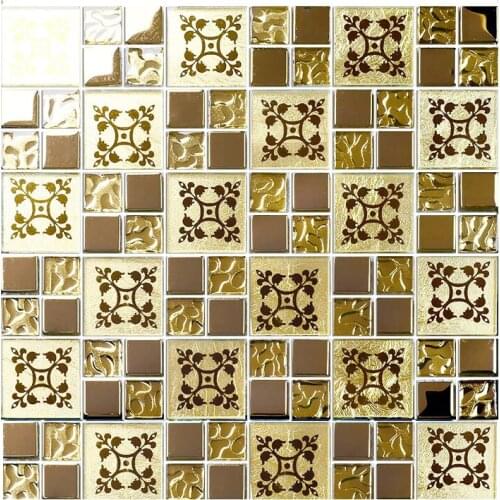 2018 New! Gold Foil Electroplating Flower Glass Mosaic Tiles, Kitchen backsplash Bathroom Shower Fireplace Brick Wallpaper decor