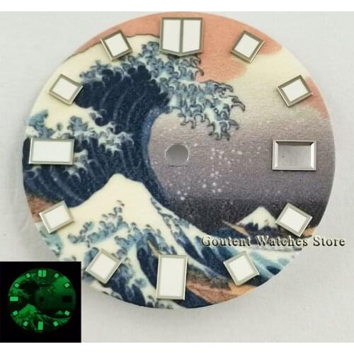 28.5mm Sterile Dial C3 Super Green Luminous Watch Dial Fit NH35 NH35A Movement For 4 o'clock Crown