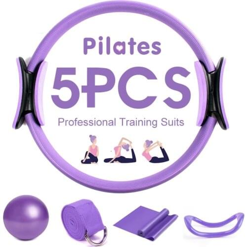 5PCS Magic Yoga Ball Pilates Ring Abdominal Exercise Training Resistance Support Tool Elastic Band Gym Fitness Shaping Equipment