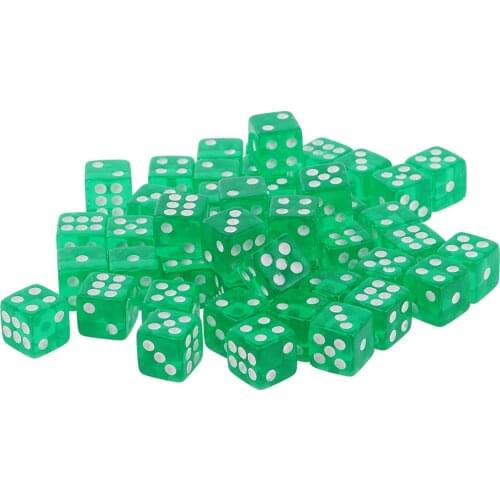 50PCS Translucent Dice D6 6-Sided Dice 12mm for Board Games Table Games Green