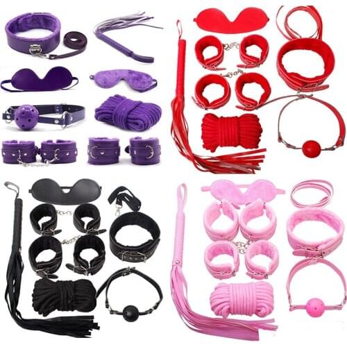 7pcs Adult Handcuffs Ball Couple SM Sex Toy Whip Kit Bondage Set Adult Games Handcuffs for Sex Whip Bdsm Bondage Set Sex Toy