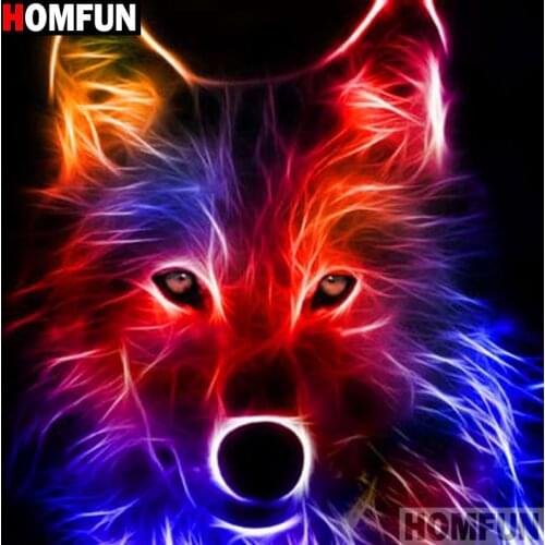 HOMFUN DIY 5D Diamond Painting "Glowing wolf" Full Diamond Embroidery Sale Picture Of Rhinestones For Festival Gifts A19478