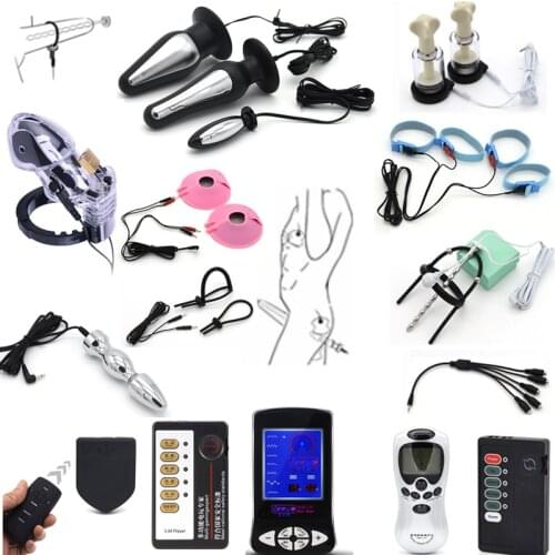 Electro Shock Anal Plug Body Massage Stimulation Breast Pads Massage Cock Cage Nipple Clamps Medical Themed Sex Toys