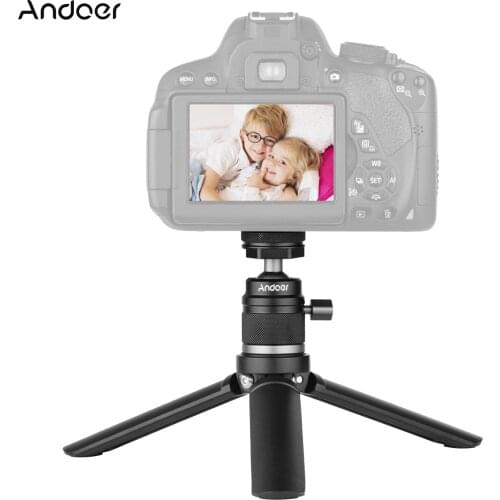 Andoer Mini Cold Shoe Ball Head Tripod with 1/4 Screw and Cold Shoe Dual Use Aluminum Alloy Compatible with DSLR Action Camera