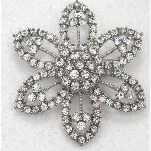 White Crystal Rhinestone Flower Pin brooches C2093 A