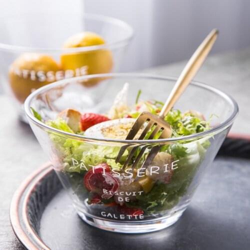 MUZITY Transparent Glass Bowl Decal Glass Salad Or Fruit Bowl 800ml Dessert Bowl