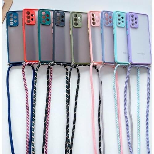 Clear Matte Necklace Strap Lanyard Cord Case For Samsung Galaxy S20 FE S21 Ultra S10 Plus S9 A32 A42 A52 A72 A50 A51 A70 A71 A12