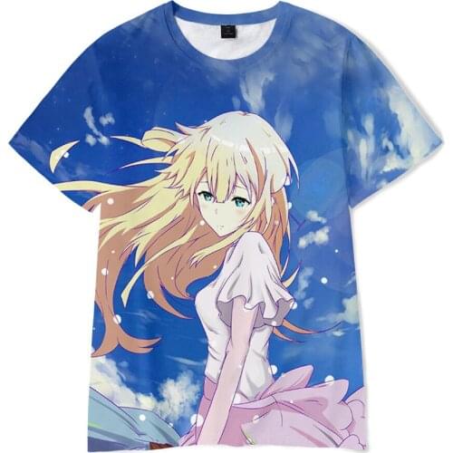 Violet Garden 3D Digital Color Printing Pullover Fashion Loose Casual Summer Mens and Womens Short Sleeve T-Shirt