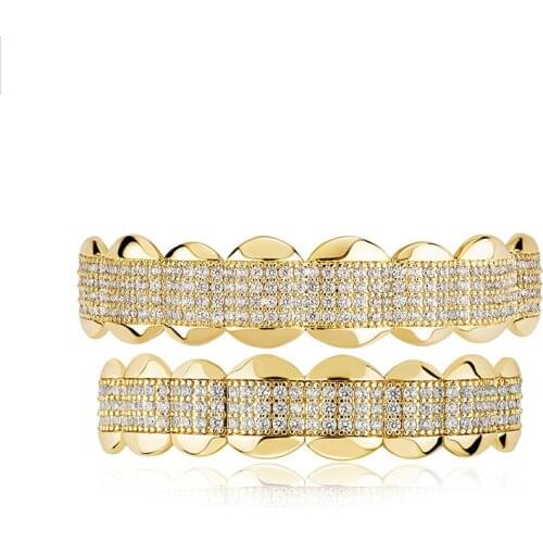 Hip Hop 8 Rows CZ Stone Paved Bling Iced Out Teeth Grillzs Top Bottom Set Dental Grills Men Rapper Jewelry Silver Color Gift