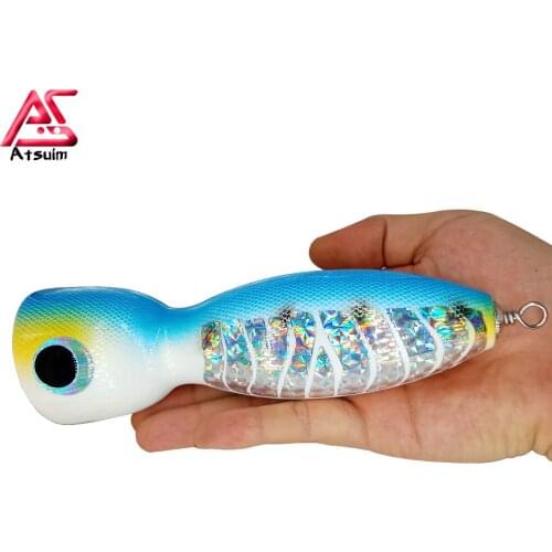 AS 125g145g Trolling Bait Popper Tuna Wood Lure Boat Fishing BKK Treble Hooks Saltwater Topwater Carp Artificial SwimBait Leurre