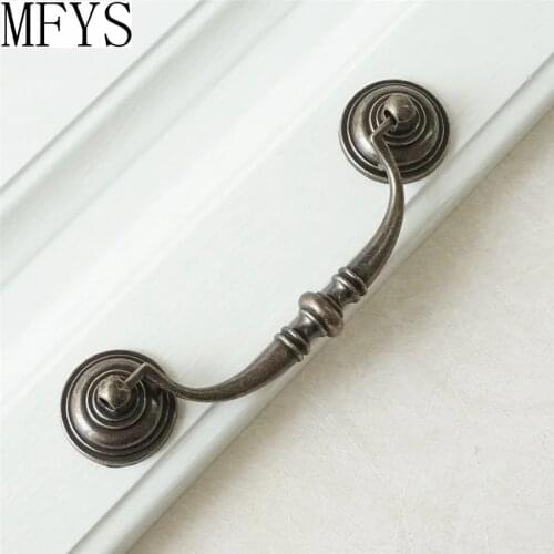 MFYS 4.25" Centers Vintage Drawer Pulls Dresser Handle Antique Bronze Drop Bail Pulls Handles for Kitchen Cabinet Pulls