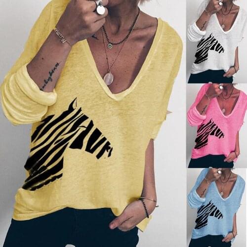 Fashion Women Pullover Casual Autumn Long Sleeve Zebra Print Loose T-shirt Top Streetwear V-Neck PLoose Sweaters Oversize