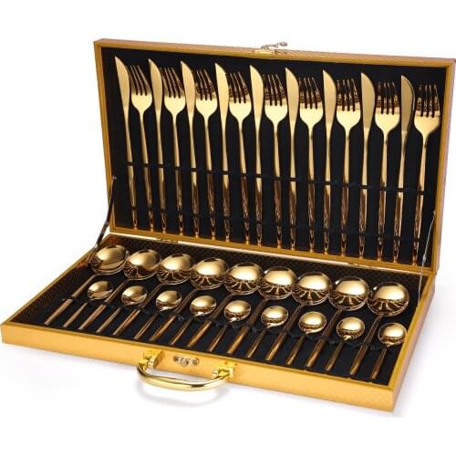 24pcs Full Tableware Multicolor Stainless Steel Cutlery Set Fruit Cake Fork Dessert Spoon Knife Set Household Hotel Kitchen Tool