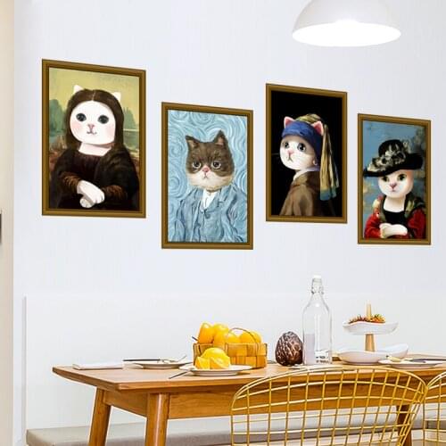Funny Cat Expression Wall Sticker Living Room Bedroom Decoration Aesthetic Cartoon Kids Room Home Decals Wallpaper Self-adhesive