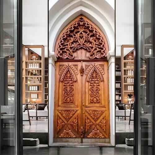 Retro European Palace Door DIY Door Stickers Home Decoration Wall Stickers Porch Kitchen Art Mural Peel & Stick Vinly Wallpaper