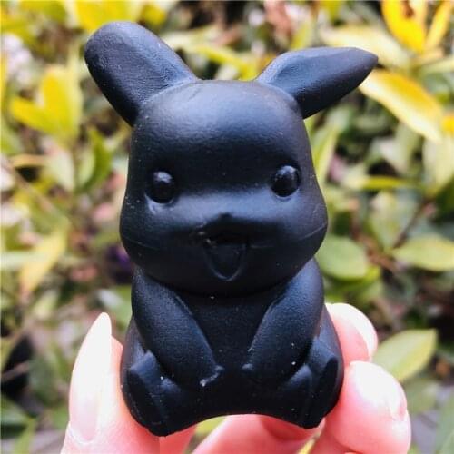 Natural obsidian hand-carved Pikachu polished crystal healing stone statuette crafts for home deco collection