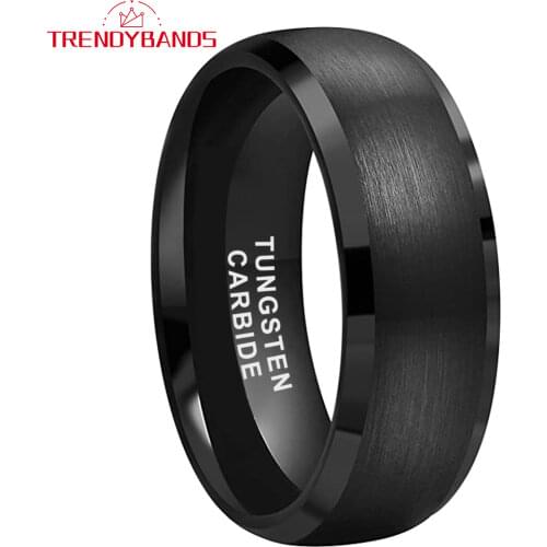 Black 8MM Tungsten Carbide Engagement RIngs Wedding Bands For Men Women Domed Beveled Edges Comfort Fit