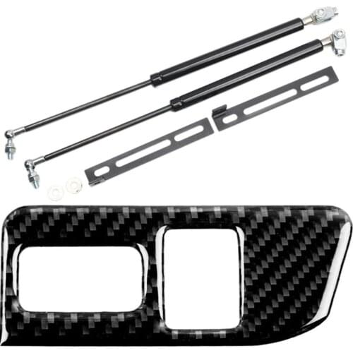 Front Hood Lift Supports Gas Spring Struts with Car Trunk Switch Control Button Cover Trim Stickers