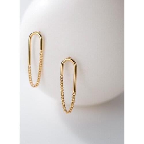 Real 925 Sterling Silver Chain Stud Earrings For Fashion Women Fine Jewelry Hiphop Animal Minimalist Accessories