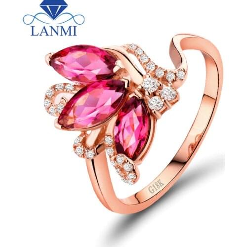 Marquise Pink Tourmaline Rings Natural Diamond 18K Rose Gold Engagement Ring Good Gemstone Jewelry SR00133