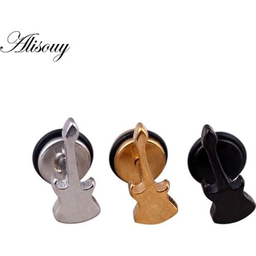 Alisouy 2 pieces Stainless Steel Music Electric guitar Pattern Men Women Ear stud Earrings cute ear jewelry for women men
