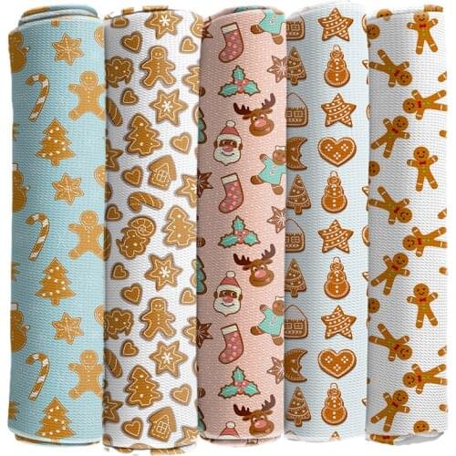 Christmas Cartoon Bubble Fabric Printed Snow Flower Pattern Bullet Stretch Cloth 50*145cm for DIY Craft Dress Sewing Supplies