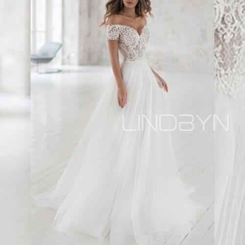 Bridal Dress 2021 Simple Wedding Dress Tulle Sexy Elegant Off The Shoulder Short Sleeves Lace A Line Bridal Gowns Plus Size