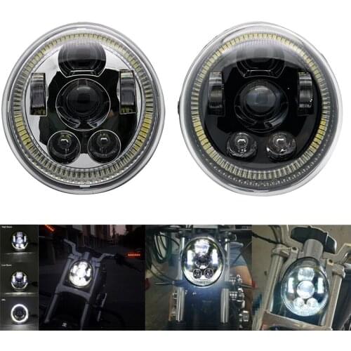 For Motorcycle V Rod Led Headlights With Daytime Running Light White Halo Ring For Vrod VRSC/V-ROD Oval Headlamp 60W