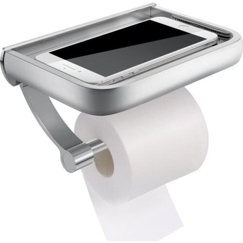 Toilet Paper Holder Wall Mounted Tissue Paper Holder Toilet Roll Dispenser With Phone Storage Shelf Bathroom Accessories WF