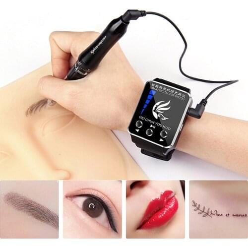 Smart Watch Tattoo Machine Protable Permanent Makeup Tattoo Handle Tool Gun Eyebrow Lip Eyeliner Micro 0.18mm 0.25 1RL Needle